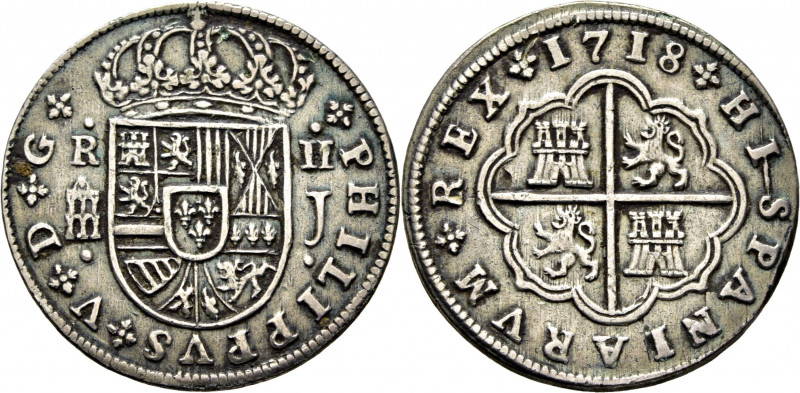 FELIPE V. Segovia. 2 reales. 1718. J. Cy8690. Casi MBC+. Tono