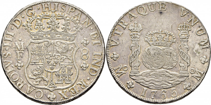 CARLOS III. Méjico. 8 reales. 1765. MF. Cy11937. 27´18 g. Marquitas. Casi MBC+, ...