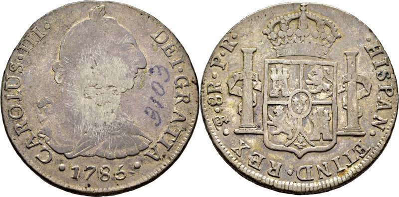 CARLOS III. Potosí. 8 reales. 1785. PR. Cy12109. Señal de soldadura quitada tosc...