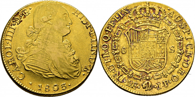 CARLOS IV. Lima. 8 escudos. 1803. JP. Cy14570. Rayita de ajuste de peso en anver...