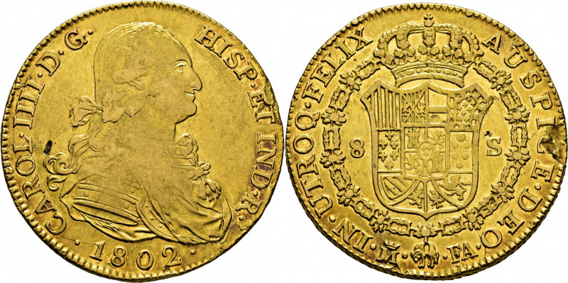 CARLOS IV. Madrid. 8 escudos. 1802. FA. Cy14562 (1.500€). Fallos de laminado (ho...