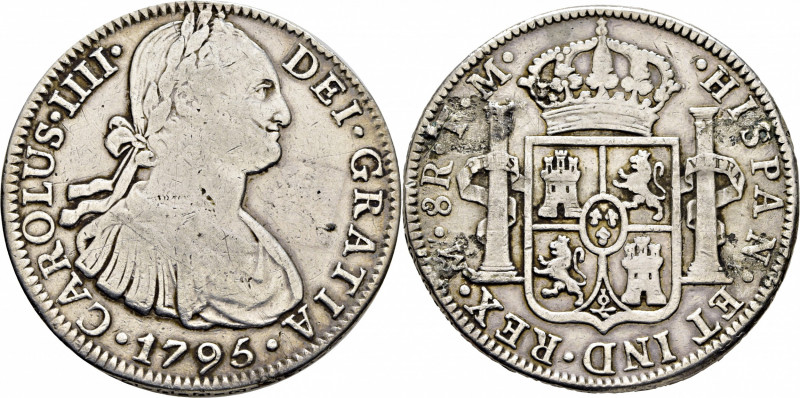 CARLOS IV. Méjico. 8 reales. 1795. FM. Cy13877. Sirvió de broche. Restos de sold...
