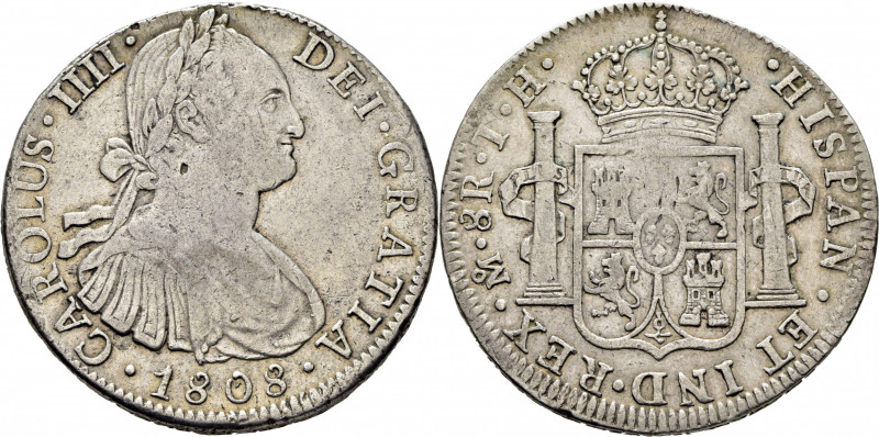 CARLOS IV. Méjico. 8 reales. 1808. TH. El 8 del valor sobre otro rectificado. Cy...