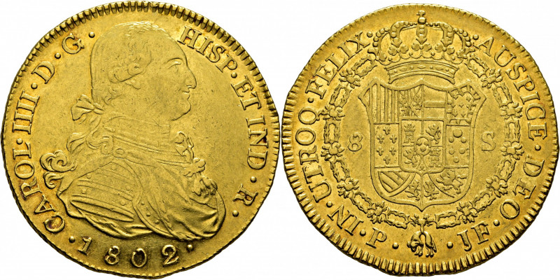 CARLOS IV. Popayán. 8 escudos. 1802. JF. Cy14566. Leves marquitas y alguna fina ...