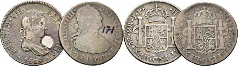 FERNANDO VII. Lima. 2 reales. 1819. JP. Más CARLOS IV. Méjico. 2 reales. 1804. T...