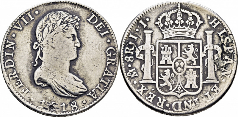 FERNANDO VII. Méjico. 8 reales. 1(8)18. JJ. Cy16003. 26´67 g. Pulida intensament...