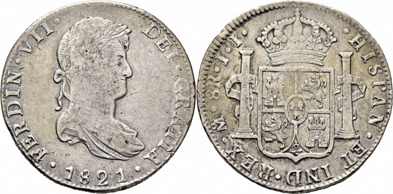 FERNANDO VII. Méjico. 8 reales. 1821. JJ. Cy16050. Marquitas en ambas áreas. MBC...