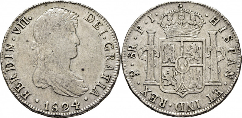 FERNANDO VII. Potosí. 8 reales. 1824. PJ. Cy16096. Busto poco recrecido. Mejor q...