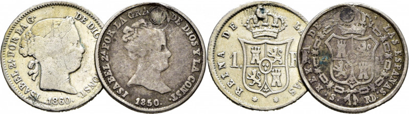 ISABEL II. Sevilla. Real. 1850. RD. Y otro de Madrid 1860. Cy16809 y 844. Agujer...