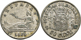 GOBIERNO PROVISIONAL. Madrid. 50 céntimos. 1869*6-9. SNM