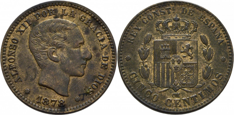 ALFONSO XII. Barcelona. 5 céntimos. 1878. OM. Cy17478. EBC/MBC+