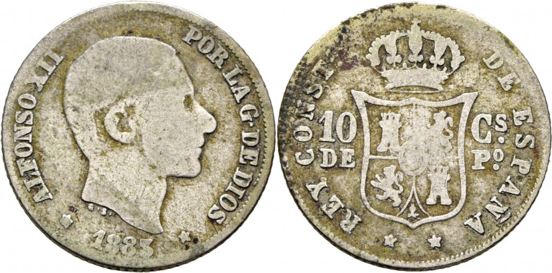 ALFONSO XII. Manila. 10 centavos. 1883. Cy17544. BC-/BC