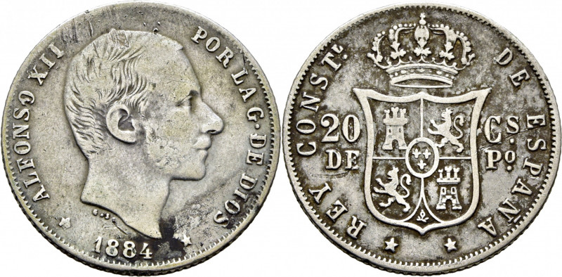 ALFONSO XII. Manila. 20 centavos. 1884. Cy17545 (-300€). Ligera oxidación. Algun...