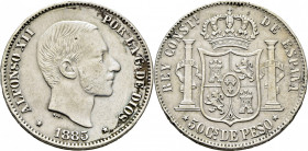 ALFONSO XII. Manila. 50 centavos. 1885. MBC+/EBC-