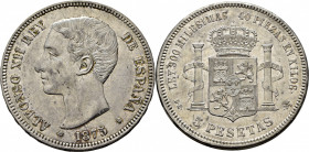 ALFONSO XII. Madrid. 5 pesetas. 1875*18-75. DEM. EBC/EBC+