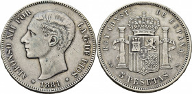 ALFONSO XII. Madrid. 5 pesetas. 1881*18-81