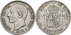 ALFONSO XII. Madrid. 5 pesetas. 1885 sin estrellas. MSM