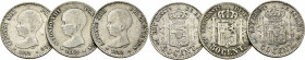 ALFONSO XIII. Madrid. 50 céntimos. 1892*92 (2) y otra sin estrellas. PGM. Lote de 3