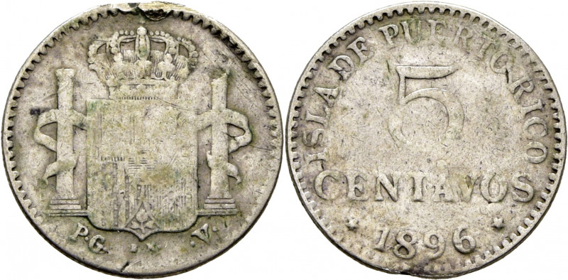 ALFONSO XIII. Madrid para la Isla de Puerto Rico. 5 centavos. 1896. PGV. Cy17657...