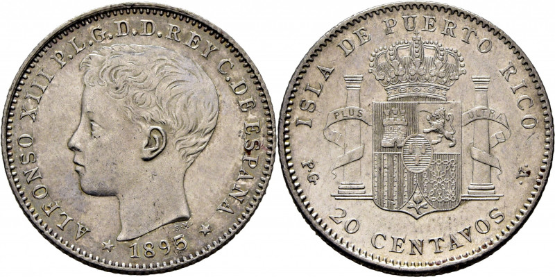 ALFONSO XIII. Madrid para la Isla de Puerto Rico. 20 centavos. 1895. PGV. Cy1765...