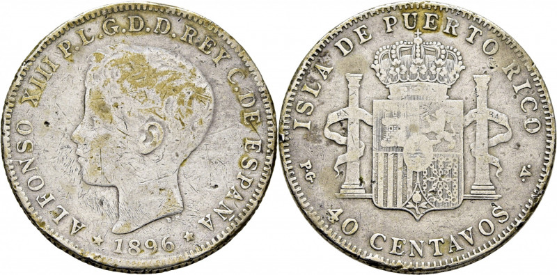 ALFONSO XIII. Madrid para la Isla de Puerto Rico. 40 centavos. 1896. PGV. Cy1766...