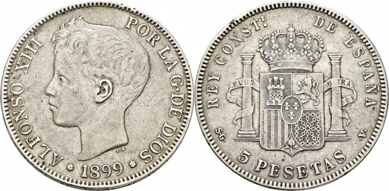 ALFONSO XIII. Madrid. 5 pesetas. 1899*18-99 débil. SGV. Cy17648. Rayitas y marqu...