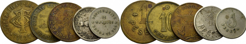 ALFONSO XIII. Fichas. Cooperativa Obrera Tolosana. TOLOSA. 1 peseta. La flor de ...