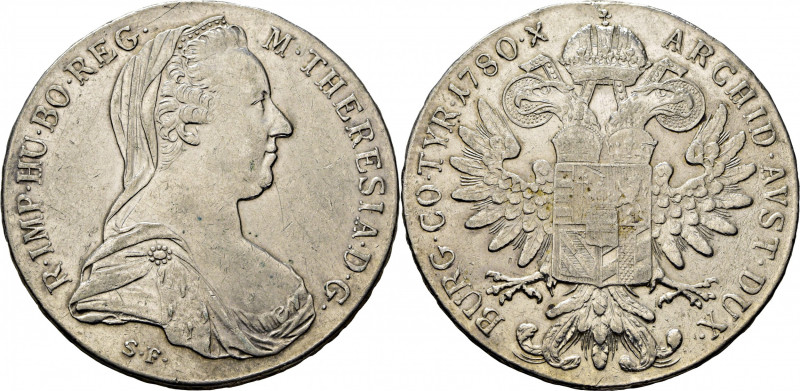 AUSTRIA. Mª Teresa. Thaler. 1780. SF bajo el busto. Leyenda en canto IVSTITIA ET...