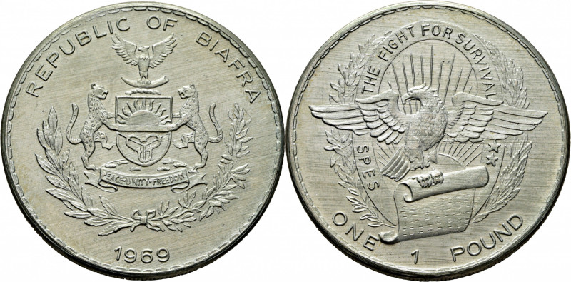 BIAFRA. Águila y escudo. 1 libra. 1969. Proclamación de su presidencia. K6 (XF85...