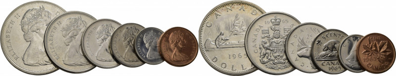 CANADÁ. Isabel II. 1 céntimo a 1 dólar. 1965. Plata salvo los dos primeros. K64....