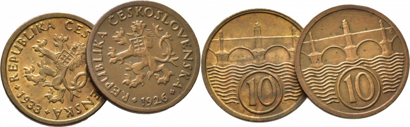 CHECOSLOVAQUIA. 10 haleru. León y puente. 1933 y 1926. K3 (25+1$). La segunda co...