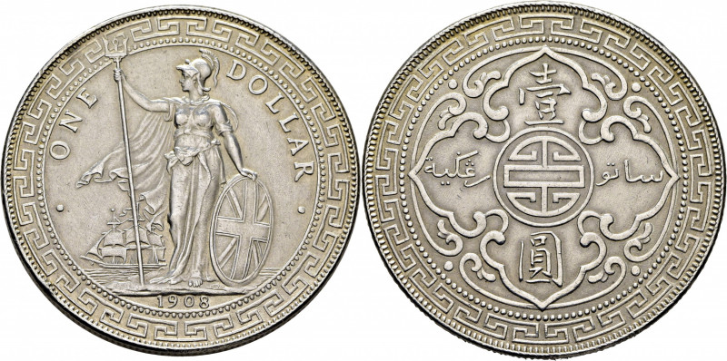 GRAN BRETRAÑA. Eduardo VII. Britania. Dólar. Bombay. 1908. KTS (60$). Suaves y f...