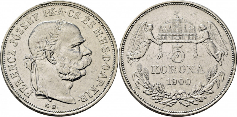 HUNGRÍA. Francisco José. 5 koronas. 1900-KB. K488 (20$). Marquitas y rayitas en ...