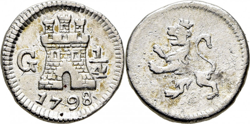 CARLOS IV. Guatemala. 1/4 de real. 1798. Cy13144. E.M. Ortiz355. 0,79 g. Usuras ...