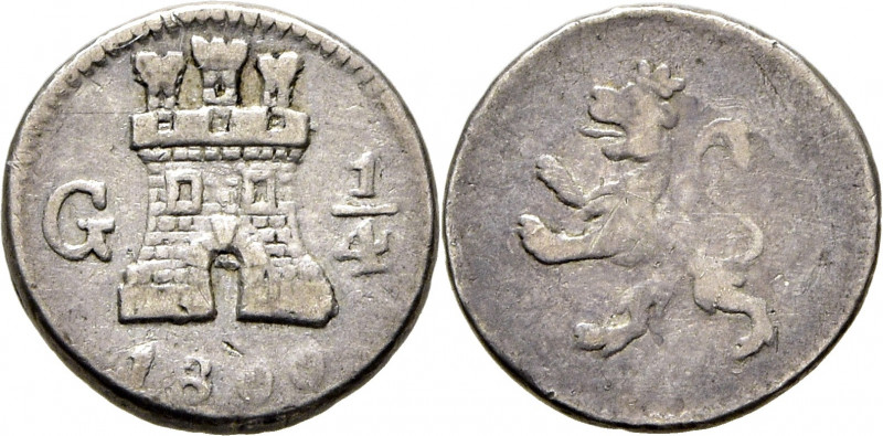 CARLOS IV. Guatemala. 1/4 de real. 1800. Cy13158. E.M. Ortiz357. 0,79 g. Usuras ...
