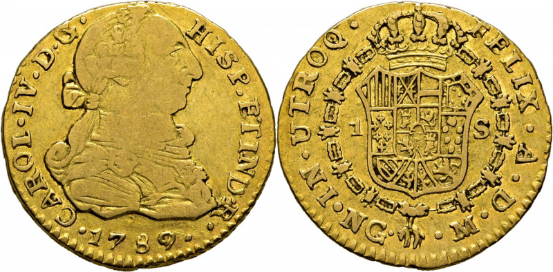 CARLOS IV. Guatemala. 1 escudo. 1789. M. Con busto de Carlos III y ordinal IV. C...