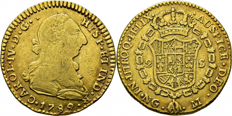 CARLOS IV. Guatemala. 2 escudos. 1789. M. Cy14144. Usuras y erosiones, con algun...
