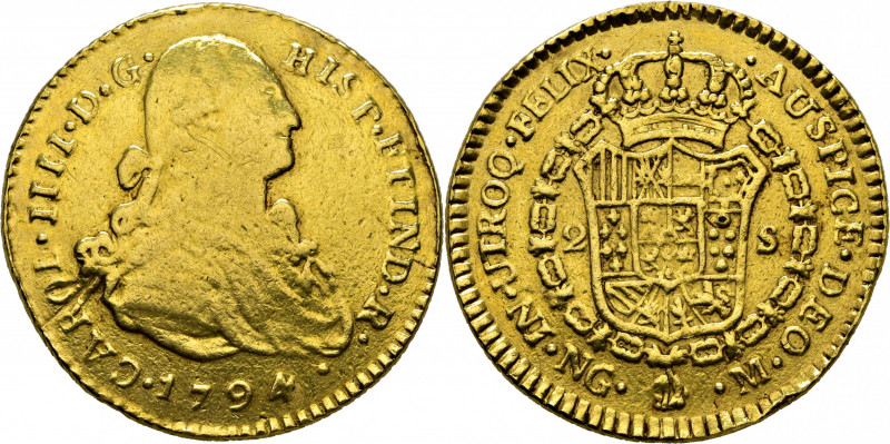 CARLOS IV. Guatemala. 2 escudos. 1794. M. Cy14188. Metal gratado. Sirvió como jo...
