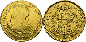 Guatemala. 2 escudos. 1794. M. Muy pocos conocidos. Rarísima