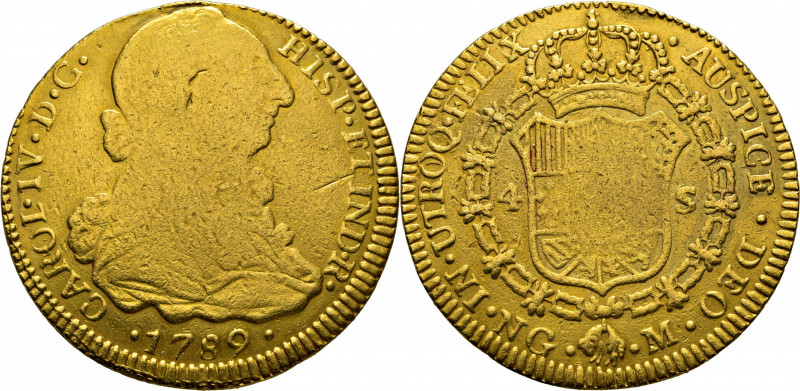 CARLOS IV. Guatemala. 4 escudos. 1789. M. Con busto de Carlos III y ordinal IV. ...