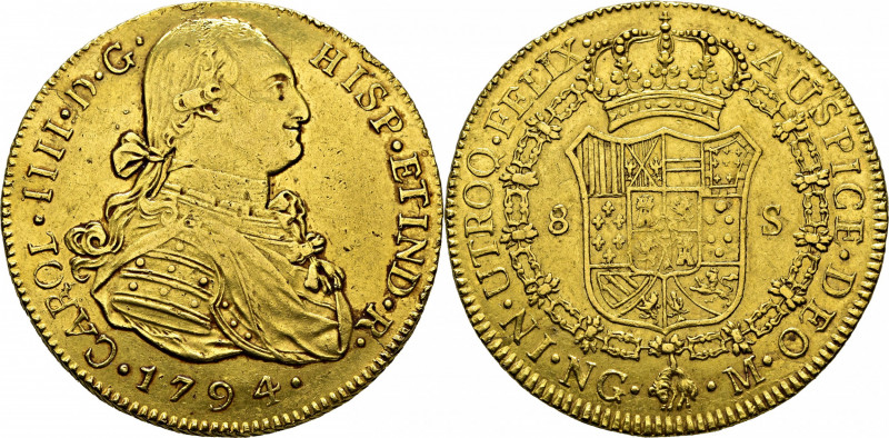 CARLOS IV. Guatemala. 8 escudos. 1794. M. Cy14347. Usuras y erosiones, con finas...