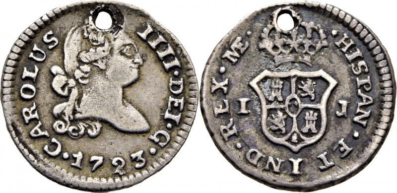 CARLOS IV. Lima. 1/4 real. 1793. IJ. Con busto del rey en el anverso y escudo en...