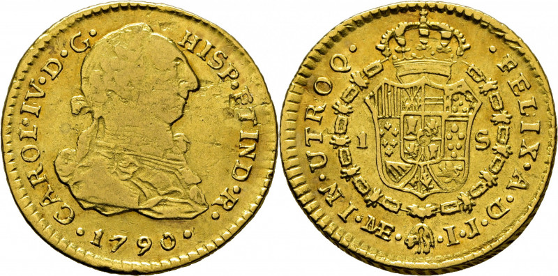 CARLOS IV. Lima. 1 escudo. 1790. IJ. Cy14007. Fallitos de metal en el anverso. A...