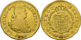 Lima. 1 escudo. 1793. IJ. Atractivo reverso. Muy rara