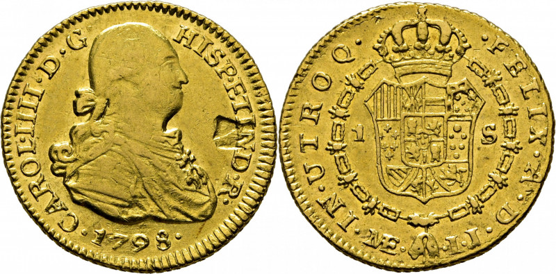 CARLOS IV. Lima. 1 escudo. 1798. IJ. Cy14065. Fallo de metal en anverso y rayita...