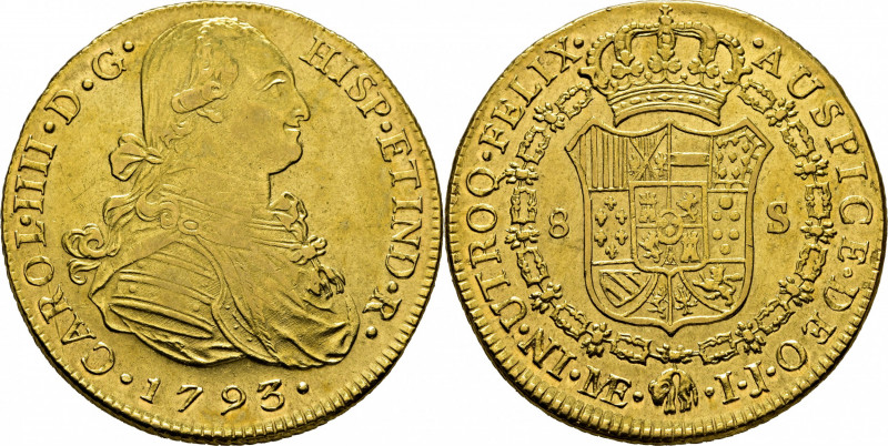 CARLOS IV. Lima. 8 escudos. 1793. IJ. Cy14486. Alguna usura y fina rayita. Ínfim...