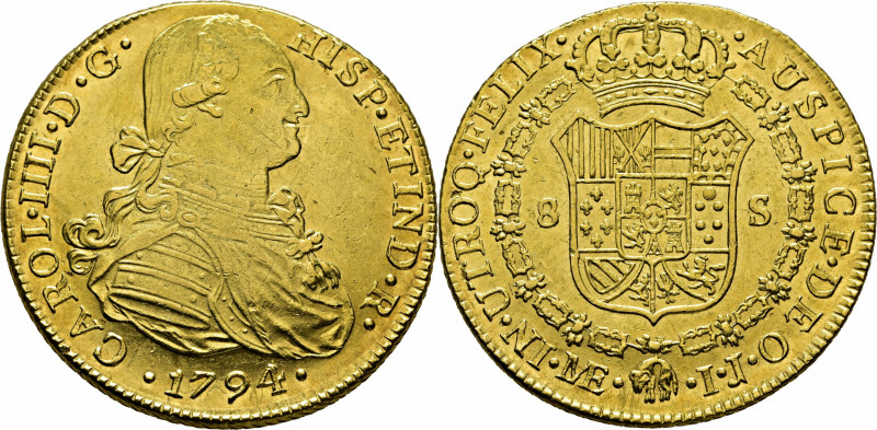 CARLOS IV. Lima. 8 escudos. 1794. IJ. Cy14494. Usuras y marquitas, sobre todo en...