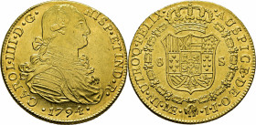Lima. 8 escudos. 1794. IJ. EBC/EBC+. Atractivo. Escasa