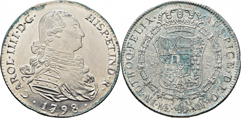 CARLOS IV. Lima. 8 escudos. 1798. MI. Falsa en platino. 26,8 g. Rayitas. Oxidaci...