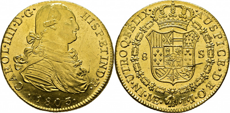 CARLOS IV. Lima. 8 escudos. 1803. IJ. Cy14569. Alguna mínima usura y leve fina r...